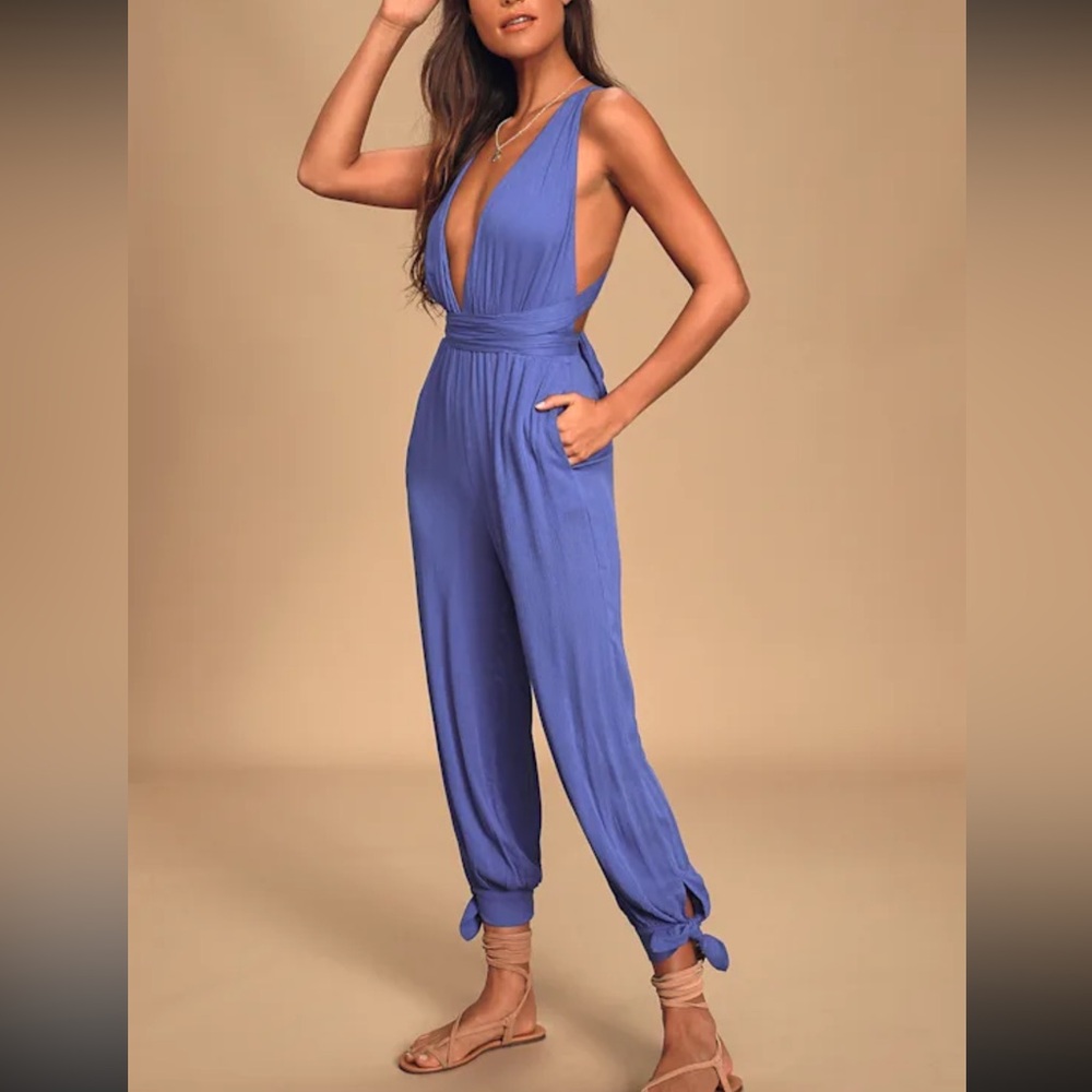 Lulu's Chic Periwinkle Blue Halter Jumpsuit